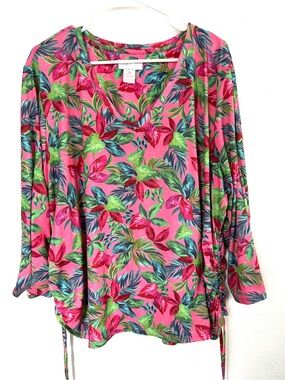 Women’s Stella Parker Multicolored Floral Print Top With side Ties Size 3XL NWOT